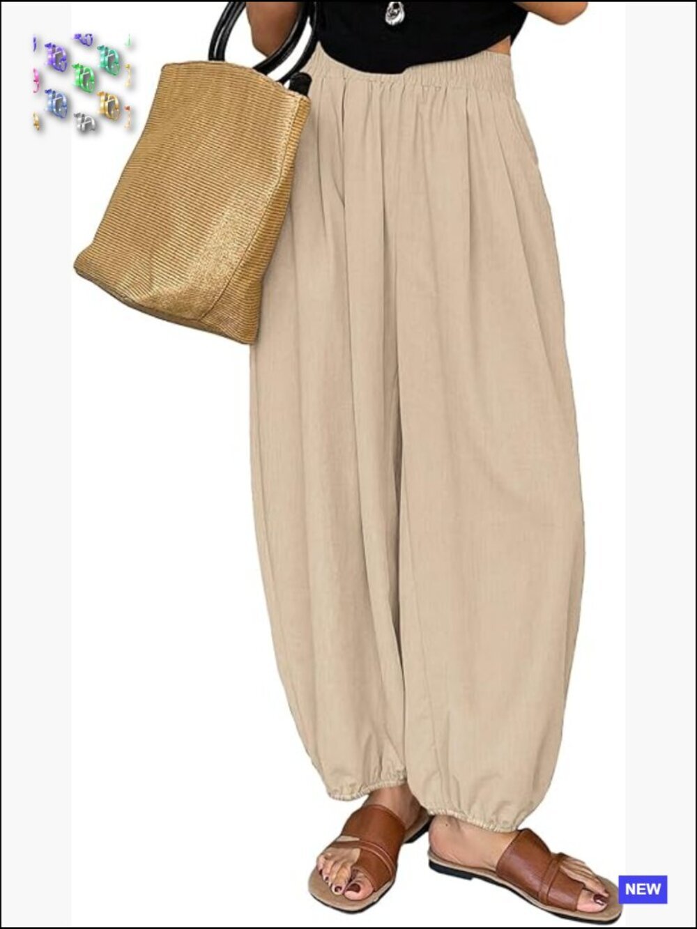 High Waisted Baggy Barrel Pants Casual Lounge Boho Harem Trousers Elastic Waist